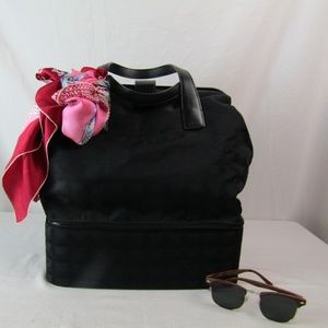 CHANEL Black Bag Travel Line Jacquard Canvas EUC